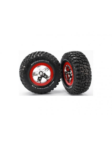 Traxxas Tires & wheels 2.2/3.0", SCT chrome-red wheel, KM2 tire (2) (4WD f/r, 2WD r)