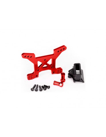 Traxxas Shock tower, front, 7075-T6 aluminum (red-anodized)/ body mount bracket