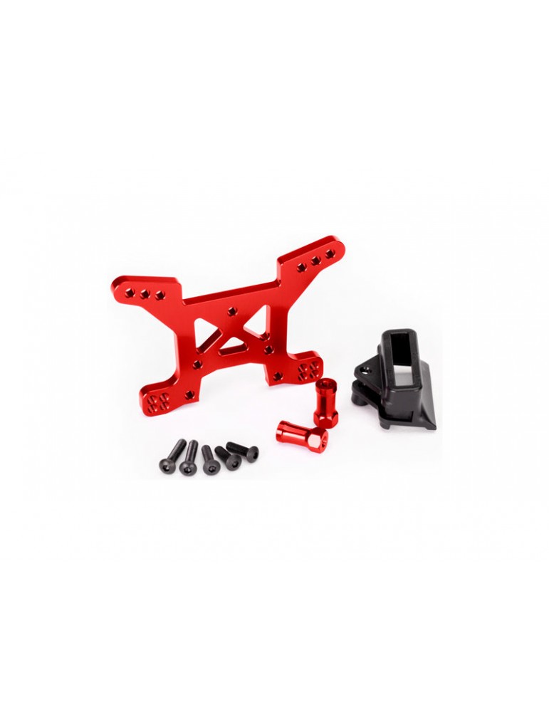 Traxxas Shock tower, front, 7075-T6 aluminum (red-anodized)/ body mount bracket