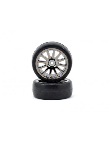 Traxxas Tires & wheels, 12-spoke black chrome wheels, slick tires (2)