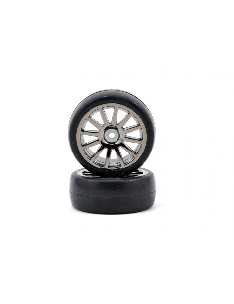 Traxxas Tires & wheels, 12-spoke black chrome wheels, slick tires (2)