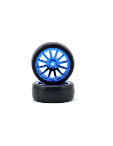 Traxxas Tires & wheels, 12-spoke blue chrome wheels, slick tires (2)