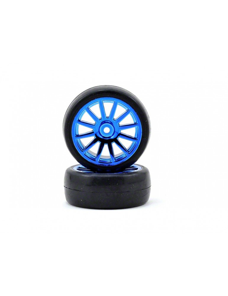 Traxxas Tires & wheels, 12-spoke blue chrome wheels, slick tires (2)