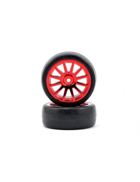Traxxas Tires & wheels, 12-spoke red chrome wheels, slick tires (2)