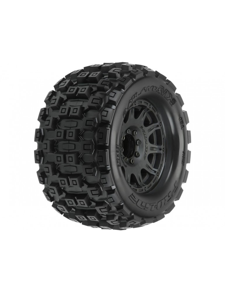 Pro-Line Wheels 3.8", Badlands MX38 Tires, Raid H17 Black Wheels (2)