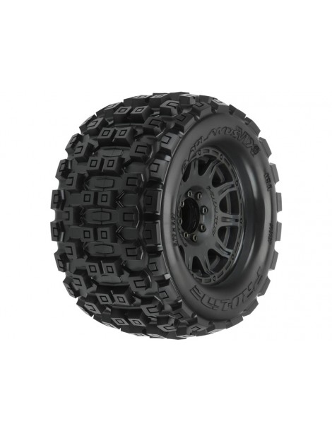 Pro-Line Wheels 3.8", Badlands MX38 Tires, Raid H17 Black Wheels (2)