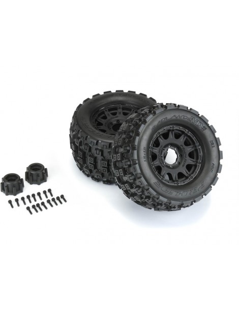 Pro-Line Wheels 3.8", Badlands MX38 Tires, Raid H17 Black Wheels (2)