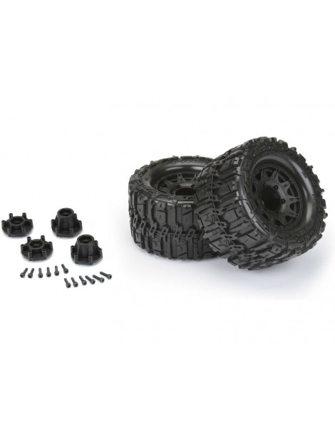 Pro-Line Wheels 2.8", Trencher HP Belted Tires, Raid H12 Black Wheels (2)
