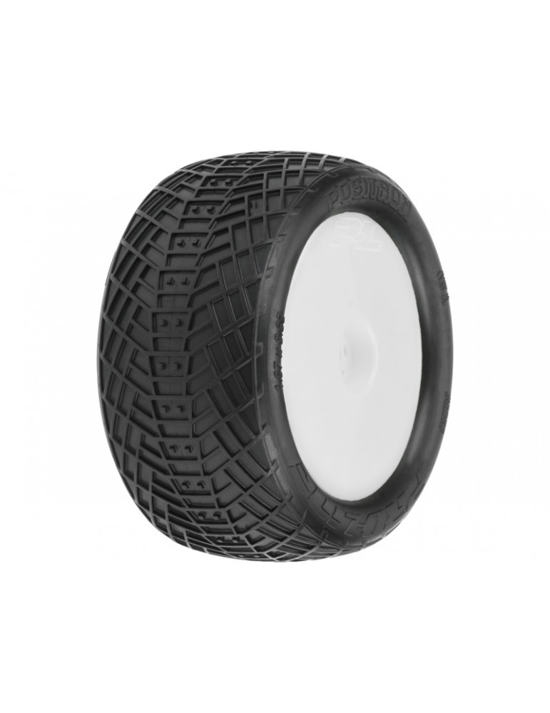 Pro-Line Wheels 2.2", Positron MC Buggy Rear Tires, Velocity H12 White Wheels (2)