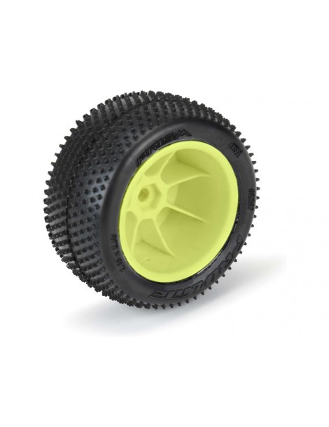 Pro-Line Wheels 1/18, Prism Carpet Mini-B Rear Tires, H8 Yellow Wheels (2) (Losi Mini-B)