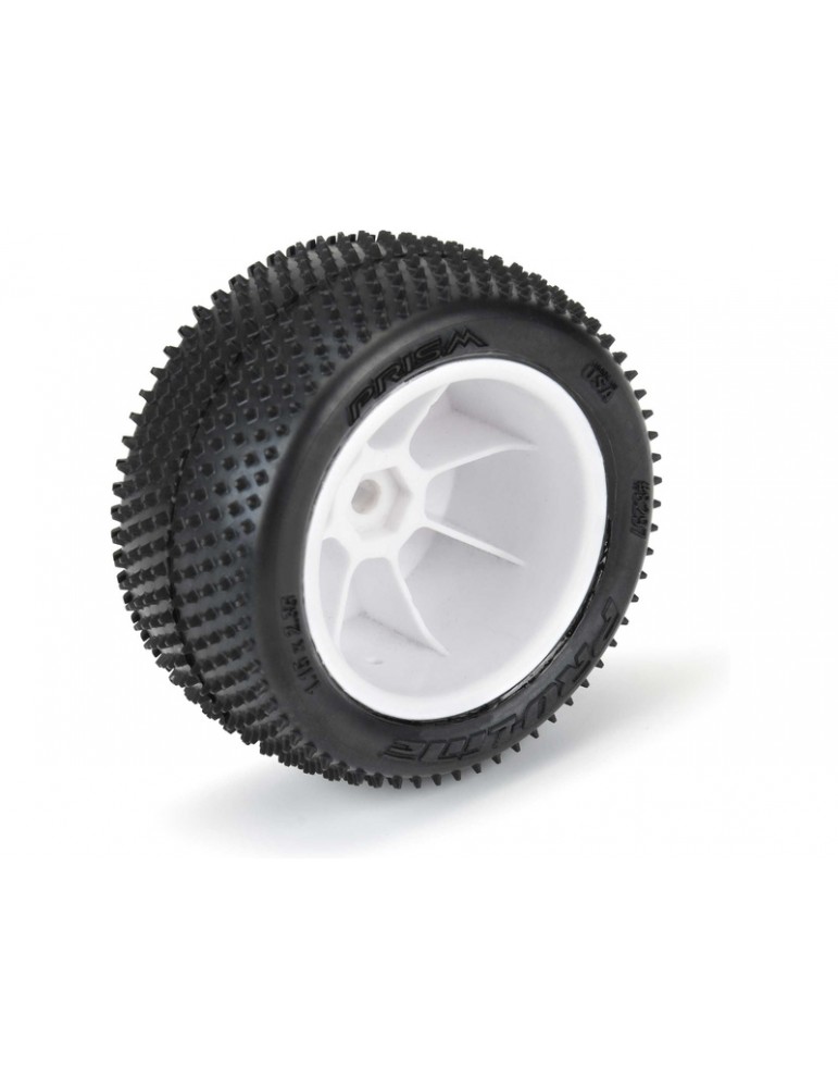Pro-Line Wheels 1/18, Prism Carpet Mini-B Rear Tires, H8 White Wheels