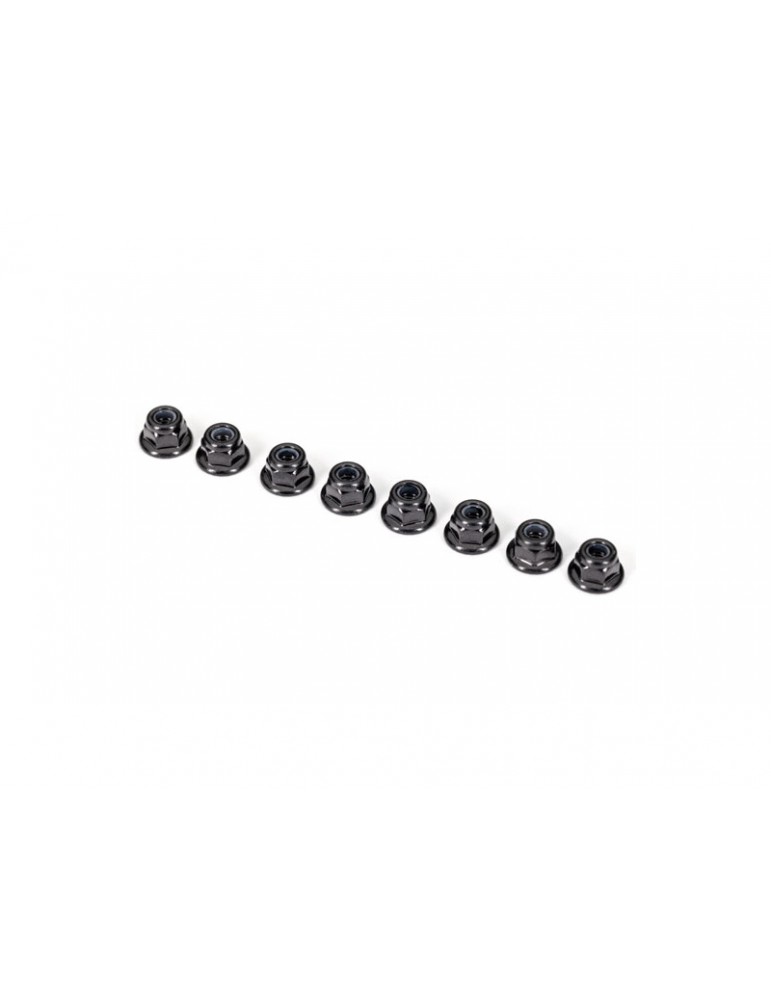 Traxxas Nuts, 3mm nylon locking, flanged, black (8)