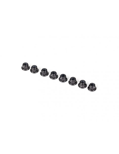 Traxxas Nuts, 3mm nylon locking, flanged, black (8)
