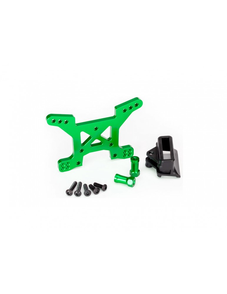 Traxxas Shock tower, front, 7075-T6 aluminum (green-anodized)/ body mount bracket