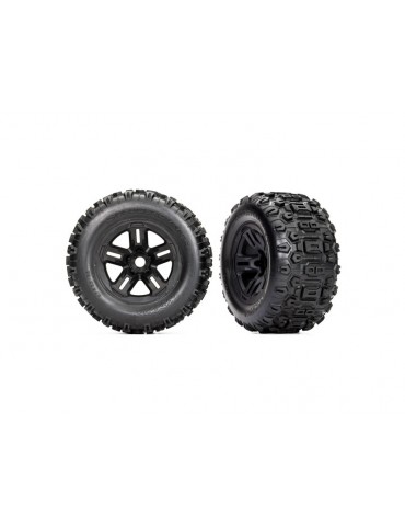 Traxxas Tires and wheels, assembled, glued (3.8" black wheels, Sledgehammer tires, foam inserts) (2)