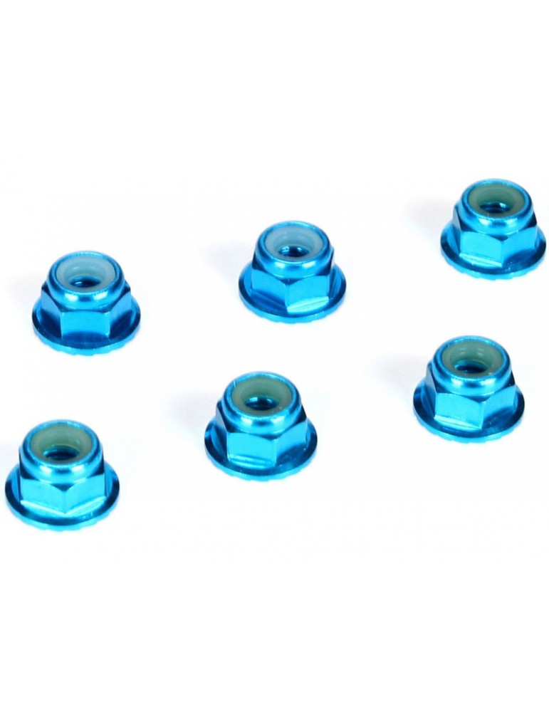 4mm Aluminum Serrated Lock Nuts, Blue (6)