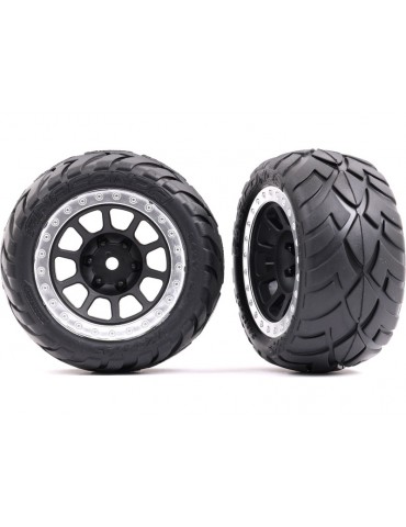 Traxxas Tires & wheels 2.2", graphite gray, satin chrome beadlock wheels, Anaconda tires (2) (rear)