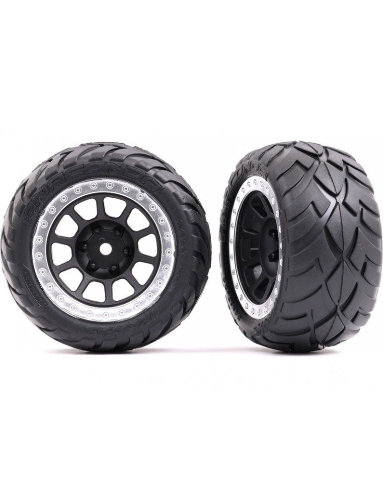 Traxxas Tires & wheels 2.2", graphite gray, satin chrome beadlock wheels, Anaconda tires (2) (rear)