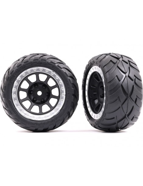 Traxxas Tires & wheels 2.2", graphite gray, satin chrome beadlock wheels, Anaconda tires (2) (rear)