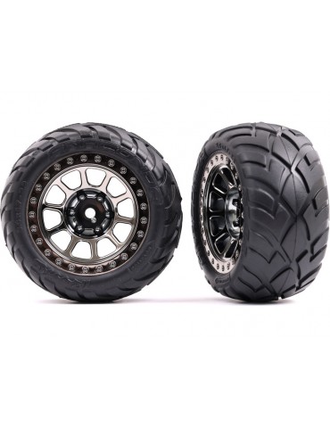 Traxxas Tires & wheels 2.2", black chrome wheels, Anaconda tires (2) (rear)