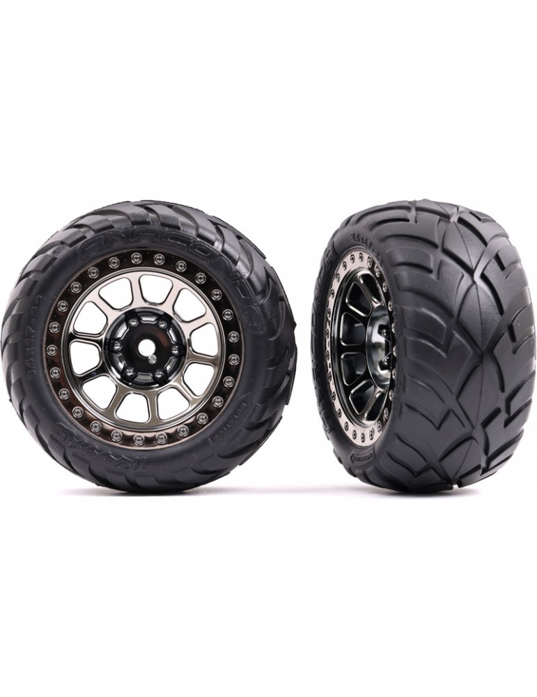 Traxxas Tires & wheels 2.2", black chrome wheels, Anaconda tires (2) (rear)