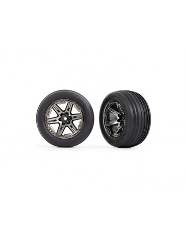 Traxxas Tires & wheels 2.8", RXT black chrome wheels, ribbed tires (2) (electric front)
