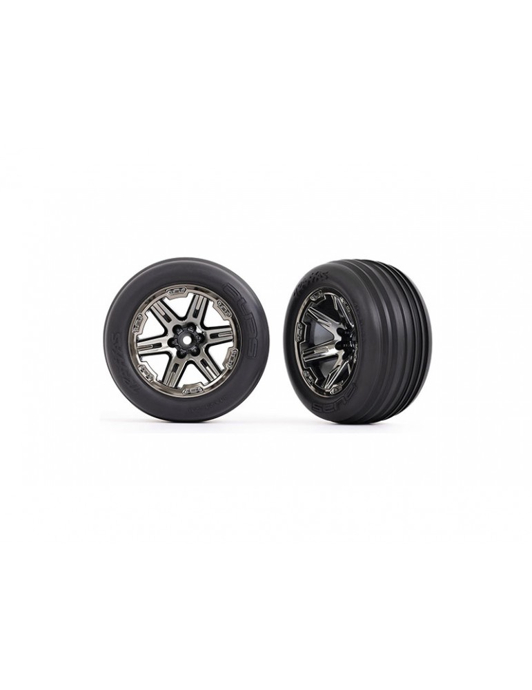 Traxxas Tires & wheels 2.8", RXT black chrome wheels, ribbed tires (2) (electric front)