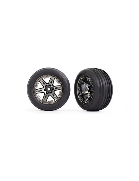 Traxxas Tires & wheels 2.8", RXT black chrome wheels, ribbed tires (2) (electric front)
