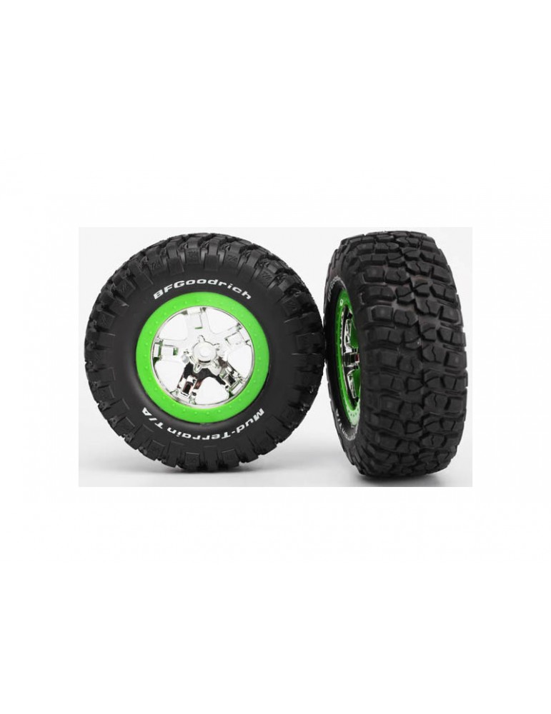 Traxxas Tires & wheels 2.2/3.0", SCT chrome-green wheel, KM2 tire (2) front