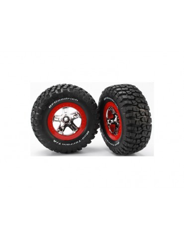 Traxxas Tires & wheels 2.2/3.0", SCT chrome-red wheel, KM2 tire (2) (2WD front)