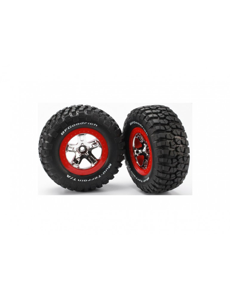 Traxxas Tires & wheels 2.2/3.0", SCT chrome-red wheel, KM2 tire (2) (2WD front)