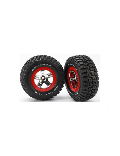 Traxxas Tires & wheels 2.2/3.0", SCT chrome-red wheel, KM2 tire (2) (2WD front)