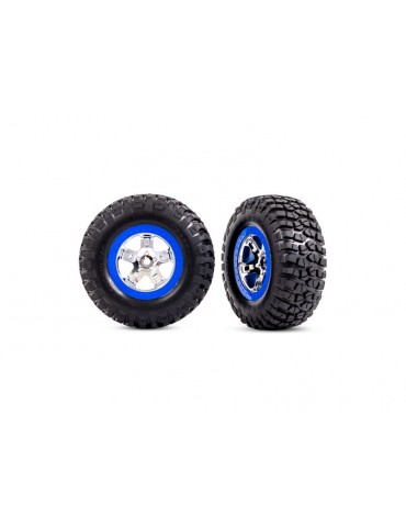 Traxxas Tires & wheels 2.2/3.0", SCT chrome/blue wheels, BFGoodrich KM2 tires (2) (2WD front)