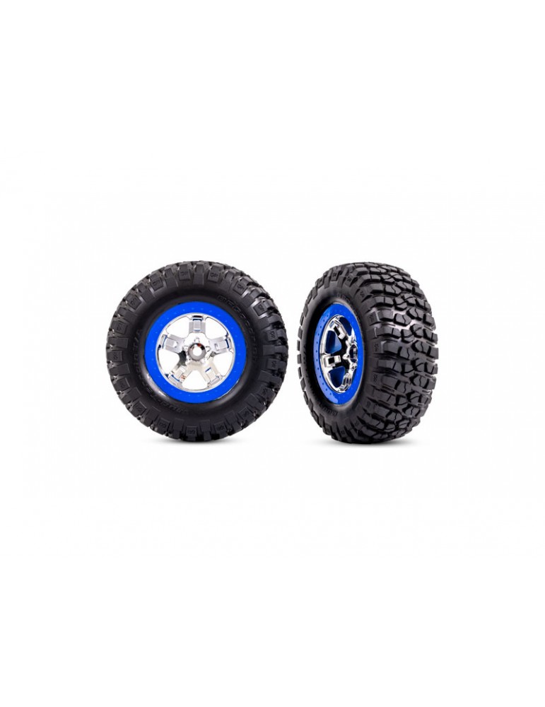 Traxxas Tires & wheels 2.2/3.0", SCT chrome/blue wheels, BFGoodrich KM2 tires (2) (2WD front)