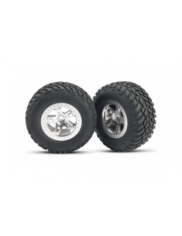 Traxxas Tires & wheels 2.2/3.0", SCT satin chrome wheel, SCT tire (2) (2WD front)