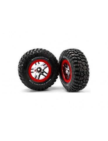 Traxxas Tires & wheels 2.2/3.0", SCT Split-Spoke chrome-red, KM2 S1 tire (2) (2WD front)