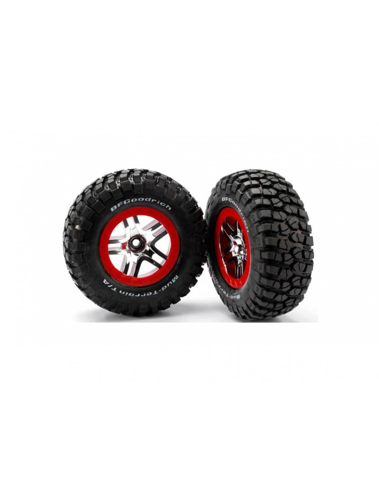 Traxxas Tires & wheels 2.2/3.0", SCT Split-Spoke chrome-red, KM2 S1 tire (2) (2WD front)
