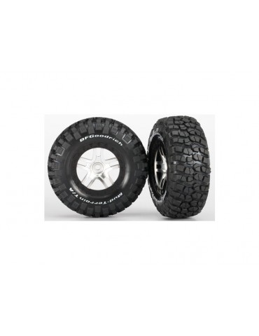 Traxxas Tires & wheels 2.2/3.0", SCT Split-Spoke satin chrome-black, KM2 S1 tire (2)