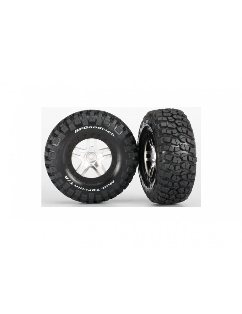 Traxxas Tires & wheels 2.2/3.0", SCT Split-Spoke satin chrome-black, KM2 S1 tire (2)