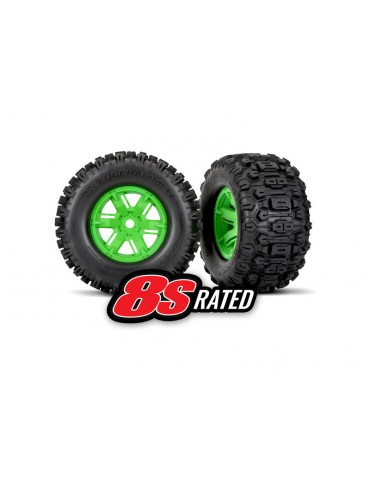 Traxxas Tires & wheels, X-Maxx green wheels, Sledgehammer tires (2)