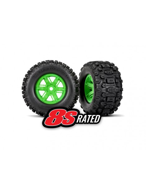 Traxxas Tires & wheels, X-Maxx green wheels, Sledgehammer tires (2)