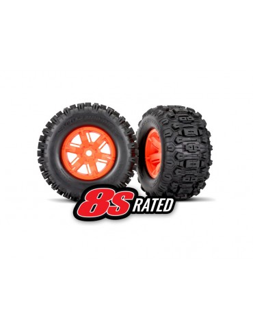 Traxxas Tires & wheels, X-Maxx orange wheels, Sledgehammer tires (2)