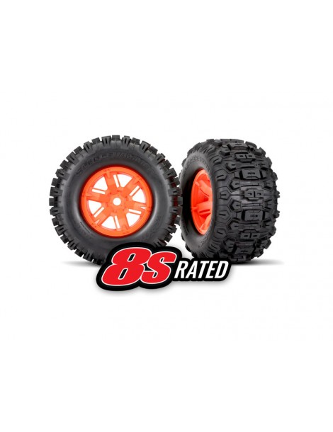 Traxxas Tires & wheels, X-Maxx orange wheels, Sledgehammer tires (2)