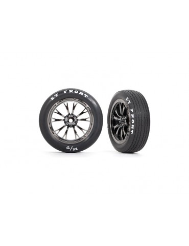 Traxxas Tires & wheels, Weld black chrome wheels, tires, foam inserts (front) (2)