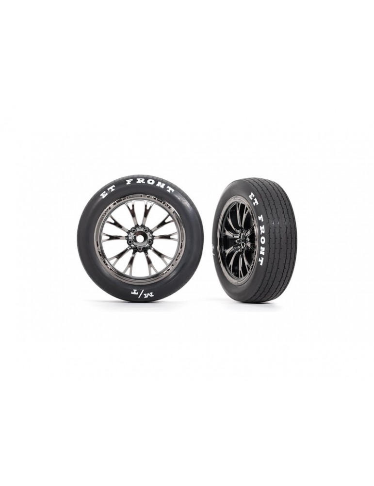 Traxxas Tires & wheels, Weld black chrome wheels, tires, foam inserts (front) (2)