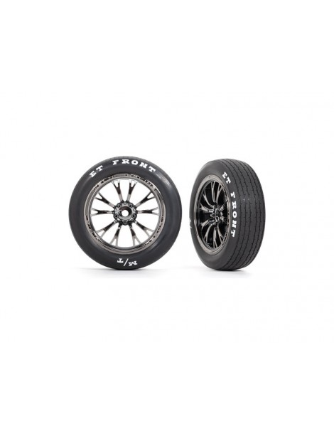 Traxxas Tires & wheels, Weld black chrome wheels, tires, foam inserts (front) (2)
