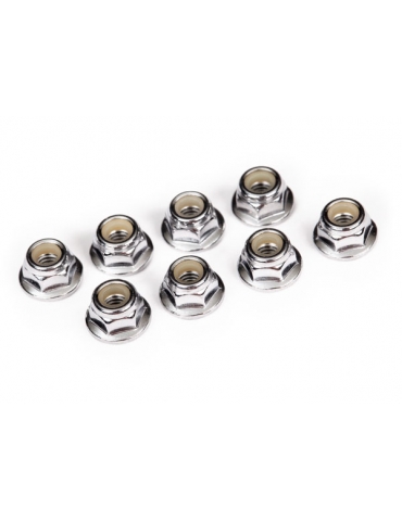 Traxxas Nuts, 4mm flanged nylon locking (steel, serrated) (8)