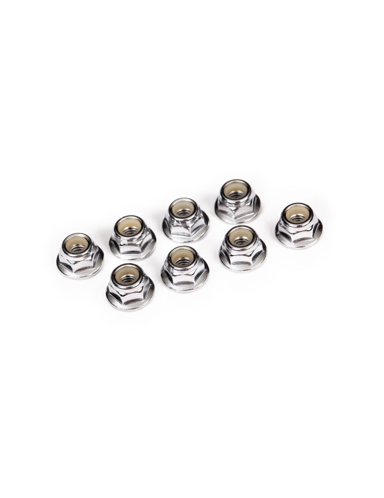 Traxxas Nuts, 4mm flanged nylon locking (steel, serrated) (8)