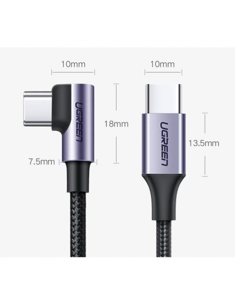 UGREEN USB-C į USB-C Elbow cable QC 3.0 PD 3A 60W 1m