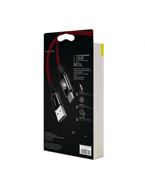 Baseus C-shaped kabelis USB-C LED QC 3.0 1m - Raudonas